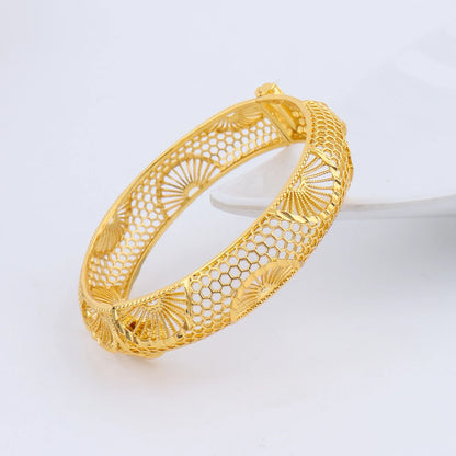 Plated Dubai Turkish Italian Hollow Bangles for Women, Middle East Bridal Wedding Jewelry Set, Elegant Jewellery Woman