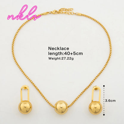 Plated Bead Pendant Necklace & Clip Earring Set for Women, Chic Daily Jewelry Sets, Trendy Banquet Accessories, Elegant