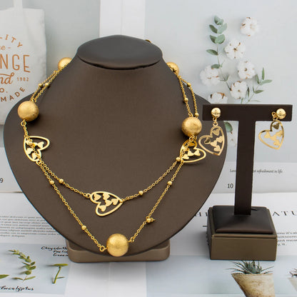 Dubai Bead Chain & Rose Flower Pendant Set, Long Necklace Earring Set for Bride Luxury Jewelry Sets Women Gift