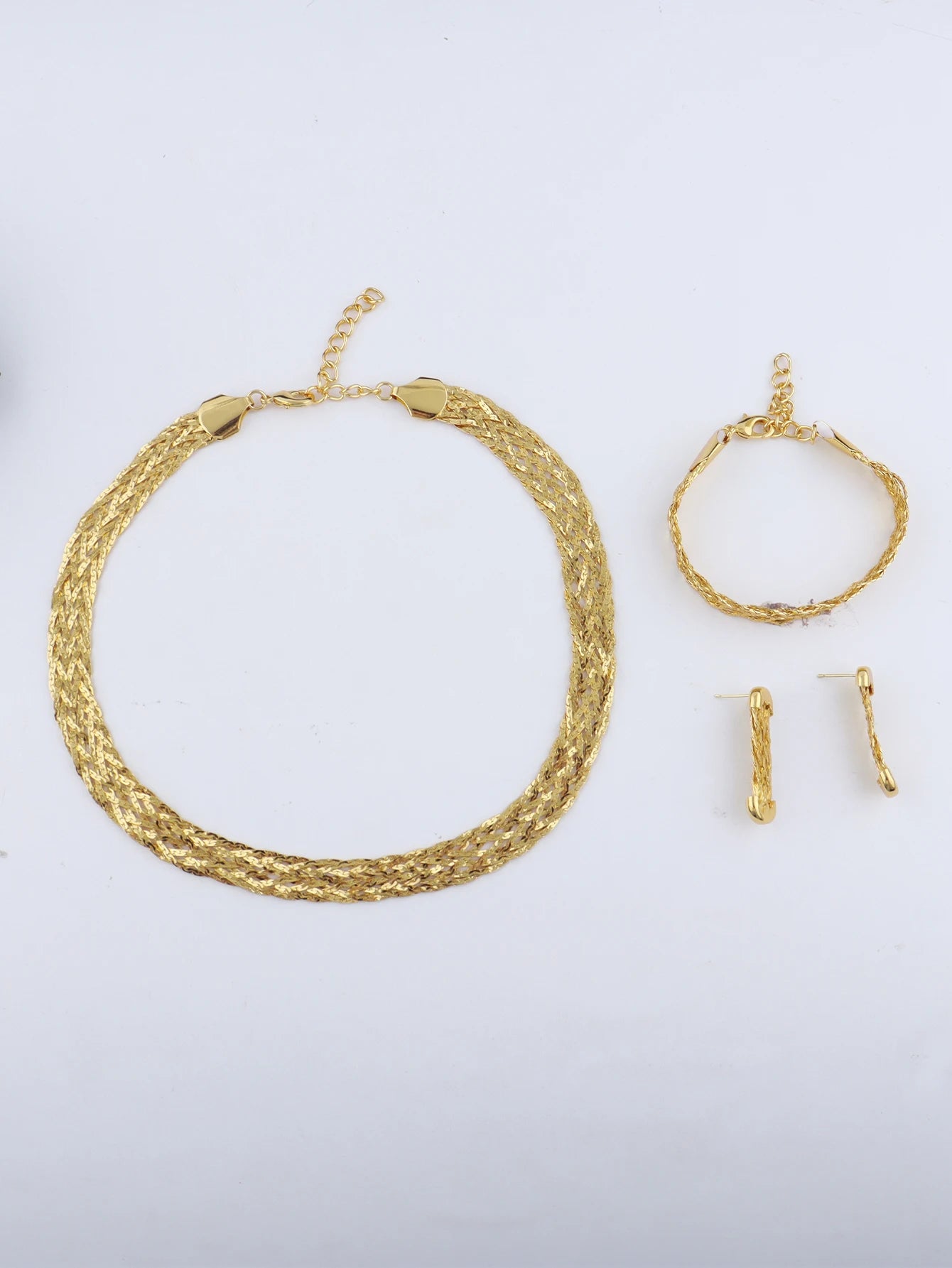 YM 10mm woven hollow chain set: 40cm necklace & bracelet, gold-tone plated, punk-luxury vibe for Dubai Africa women gift