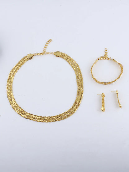YM 10mm woven hollow chain set: 40cm necklace & bracelet, gold-tone plated, punk-luxury vibe for Dubai Africa women gift