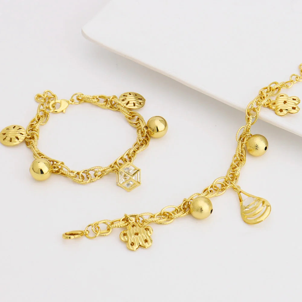 Dubai Hollow Flower-Leaf Pendant Chain Bracelet, Stainless Steel Africa Wedding Gift, Trendy Accessories for Jewelry