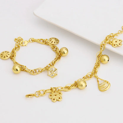 Dubai Hollow Flower-Leaf Pendant Chain Bracelet, Stainless Steel Africa Wedding Gift, Trendy Accessories for Jewelry