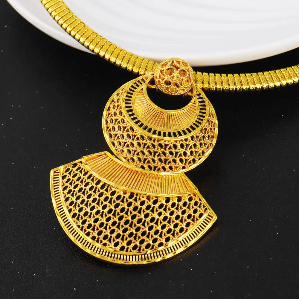 Dubai Gold Color Jewelry Set For Women Indian Earring Necklace Ring Nigeria Moroccan Bridal Accessorie Wedding Party Gift