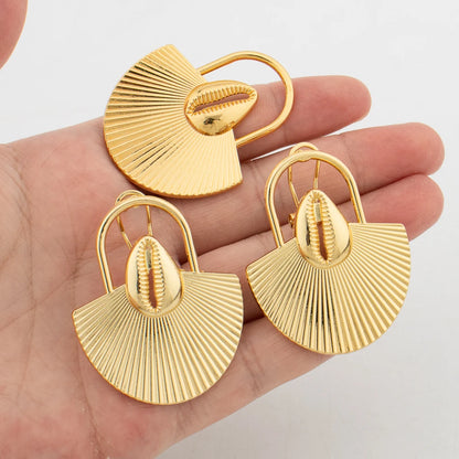 Advanced Metal Textured Leaf Pendant Big Earrings Ring Gold Color Geometry Drop Jewellry Women's Exaggerated Fashion Jewelry