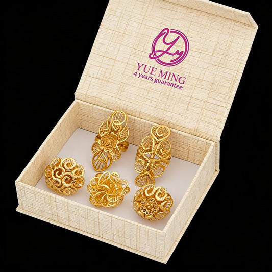 Plated Italian Jewelry Set – Adjustable Flower Ring & Earrings for Women, Luxury Gift Jewellery Woman, Elegant Jewelry
