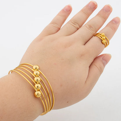 New Round Cuff Bangles Open Ring For Women Dubai Gold Plated Lucky Beads Charm Bracelet Wedding Party Jewelry Anniversary Gifts