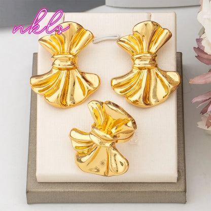 Fashion Gold Color Jewelry Set for Women Nigeria Dubai  Irregular Design Tassel Earrings Multicolour Zircon Ring for Party