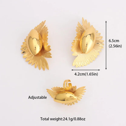 Luxury Noble Wing Shape Earrings Ring for Women Gold Color Personalized Aesthetic Jewelry Set Gift for Party Wedding Accessories