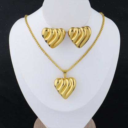 heart-shaped jewelry set woman gold stainless steel earrings necklace Two Piece Jewelry Set accessories for girls gift