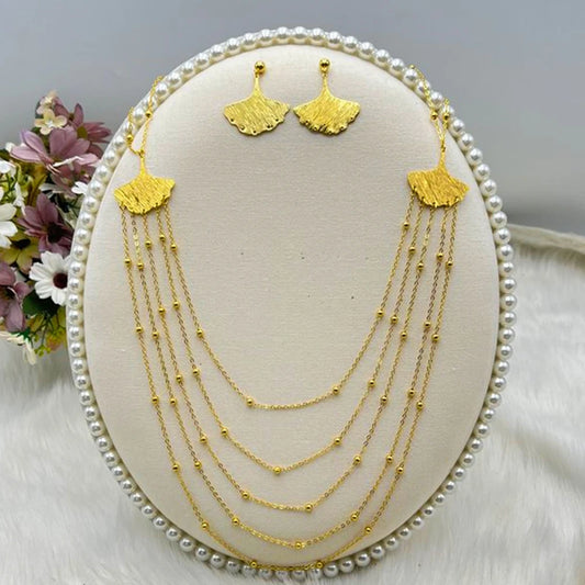 Dubai America Gold Color Jewelry Set for Women Elegant Ginkgo Leaf Chain Hoop Earrings Long Tassels Jewelry Set Party Gift