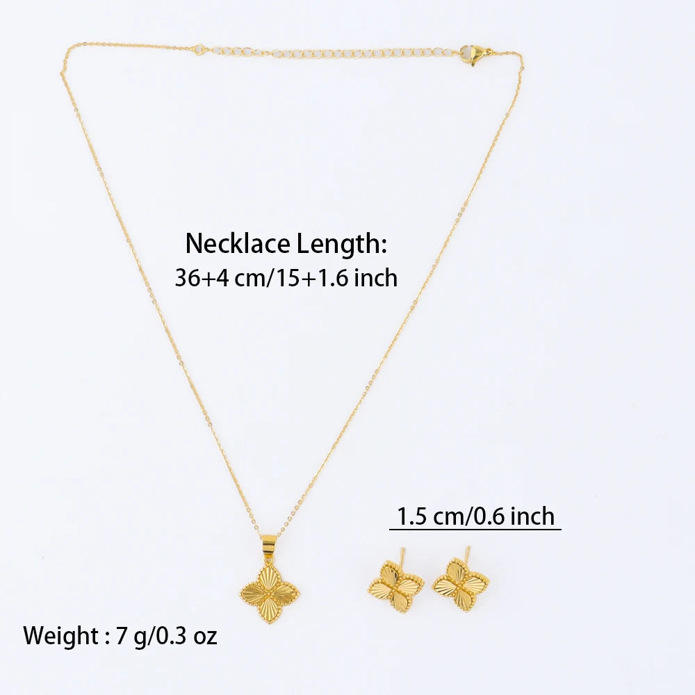 Color Lucky Clover Pendant Necklace & Earrings Set for Women, Fine Stainless Steel Jewelry Gift for Wedding Party, Eleg