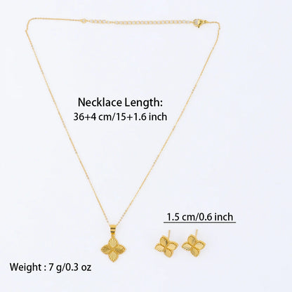 Color Lucky Clover Pendant Necklace & Earrings Set for Women, Fine Stainless Steel Jewelry Gift for Wedding Party, Eleg