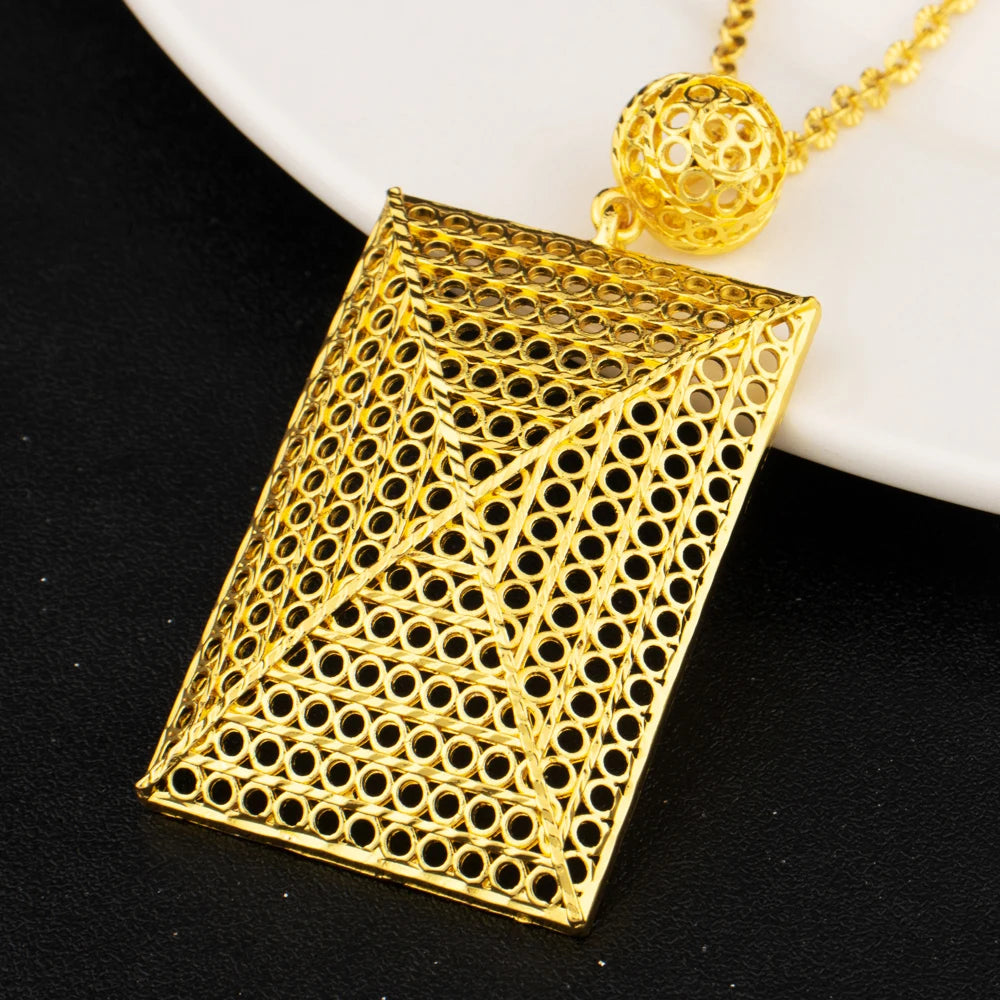 Boho Gold Plated Flower Jewelry Set Necklace Earrings Women Dubai Bridal Party Accessories