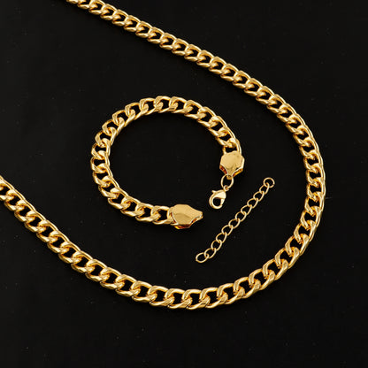 Classic Cuban Chain Set Necklace and Bracelet 2Pieces Set for Men and Women Suitable for Any Occasion