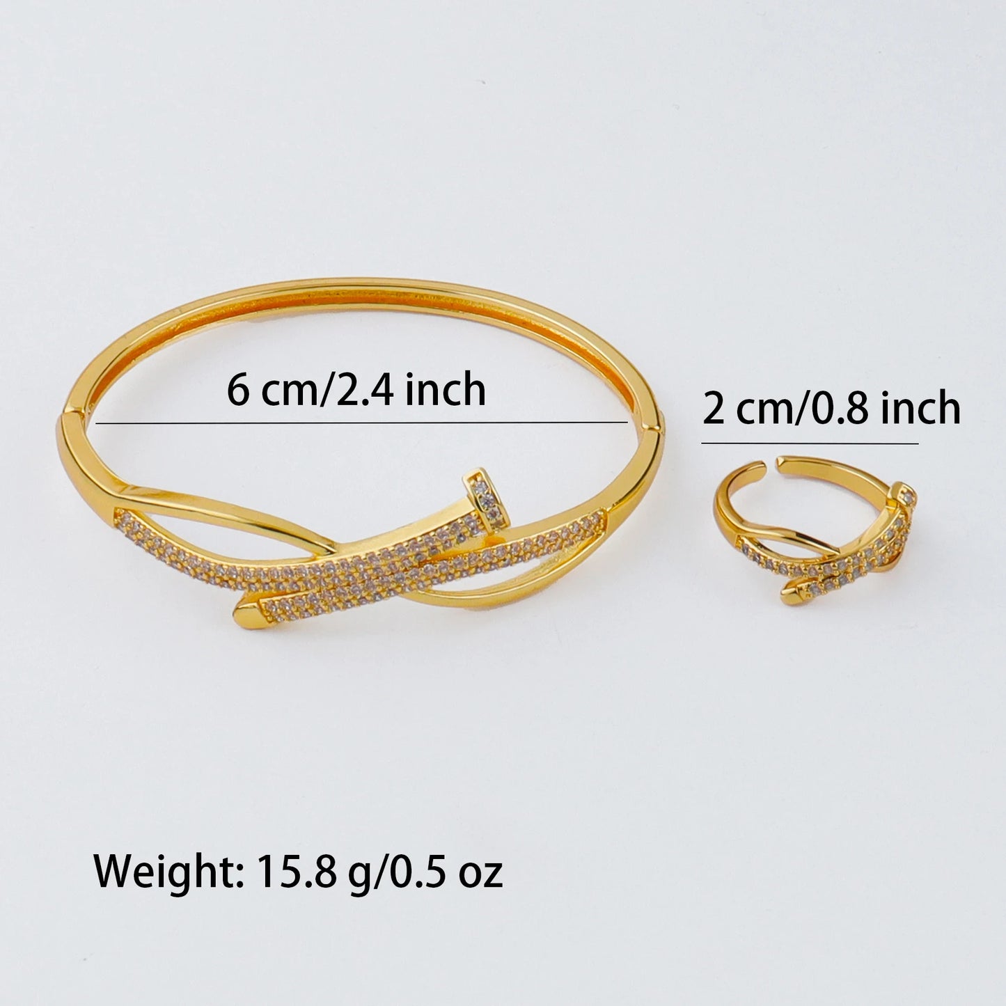 Handmade Golden Zircon Flower Bracelet with Sparkling Crystal Openwork Design Jewelry Set for Women Elegant Bangle Earring Acces
