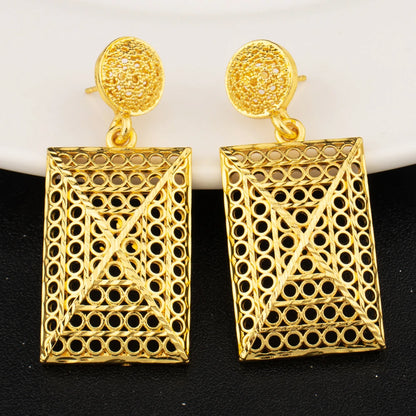 Boho Gold Plated Flower Jewelry Set Necklace Earrings Women Dubai Bridal Party Accessories