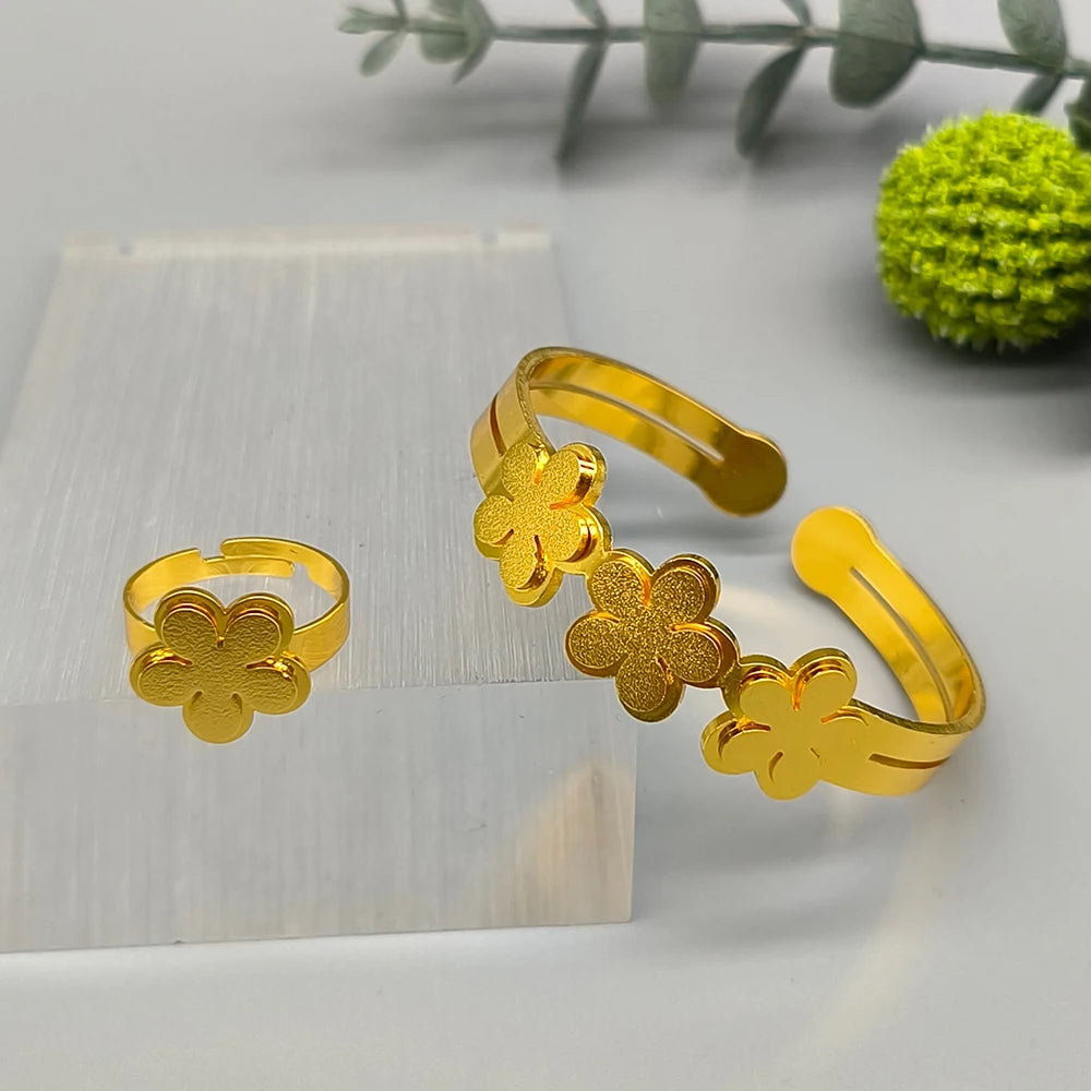 18k Gold Color Stainless Steel Bracelets Rings Adjustable Jewelry on Hand Couple Fashion Bangles Jewellery Accessories Gift