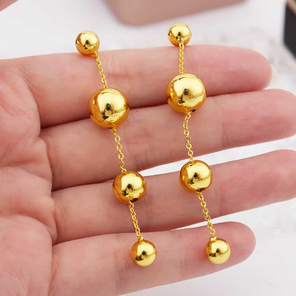 Stainless Steel Ball Shape Earrings Necklace to Women New Gold Color Fashion Jewelry Set For America Dubai Party Wedding Wearing