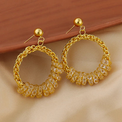 French Gold Plated Weaving Women's Jewelry Set - Necklace Chain Charms Earrings for Classic Daily Wear Date Party Wedding Gift