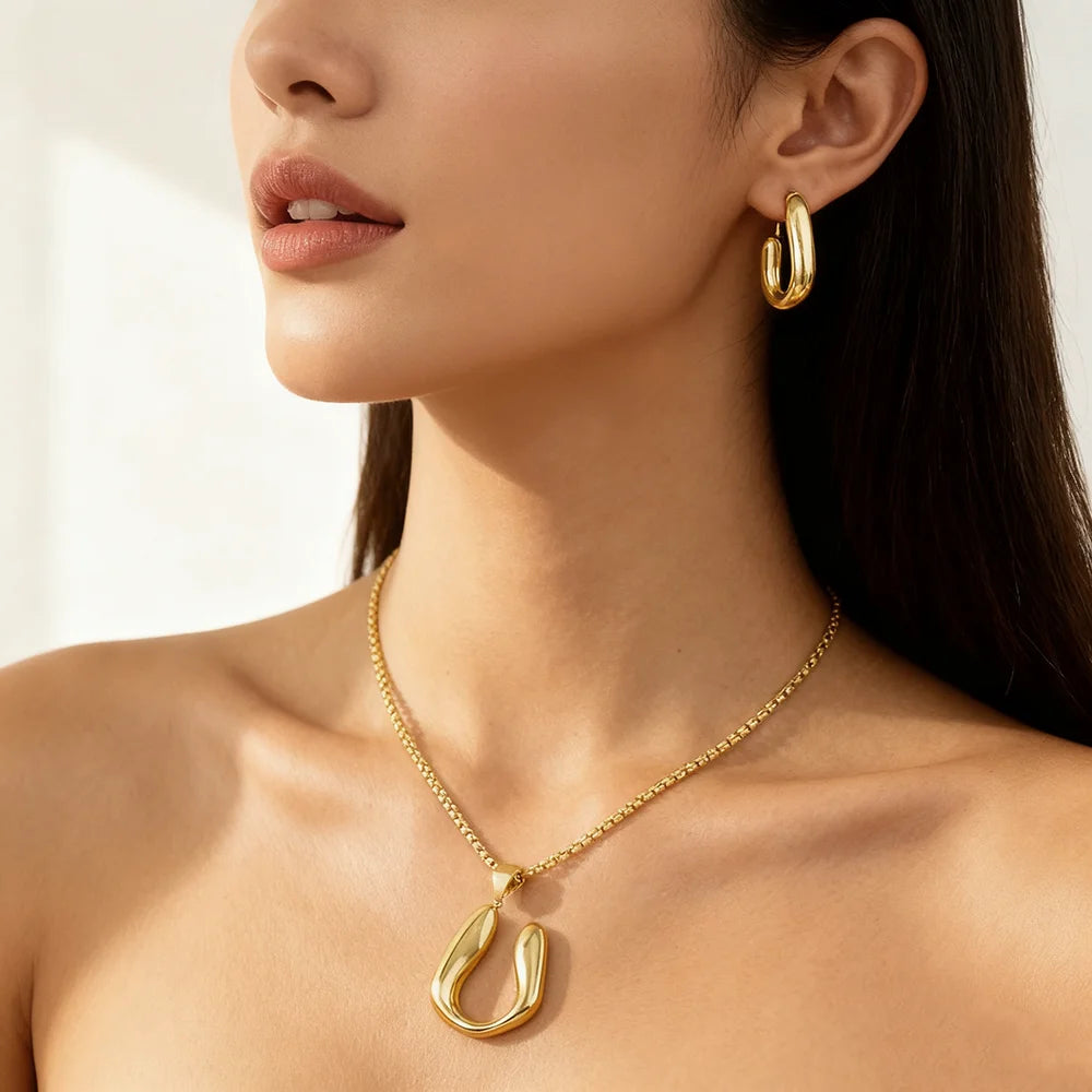 Waterproof 316l Stainless Steel Geometric Pendants earrings necklace for 18K Gold Plated Minimalist Fashion Unisex Jewelry