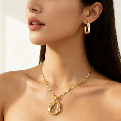 Waterproof 316l Stainless Steel Geometric Pendants earrings necklace for 18K Gold Plated Minimalist Fashion Unisex Jewelry