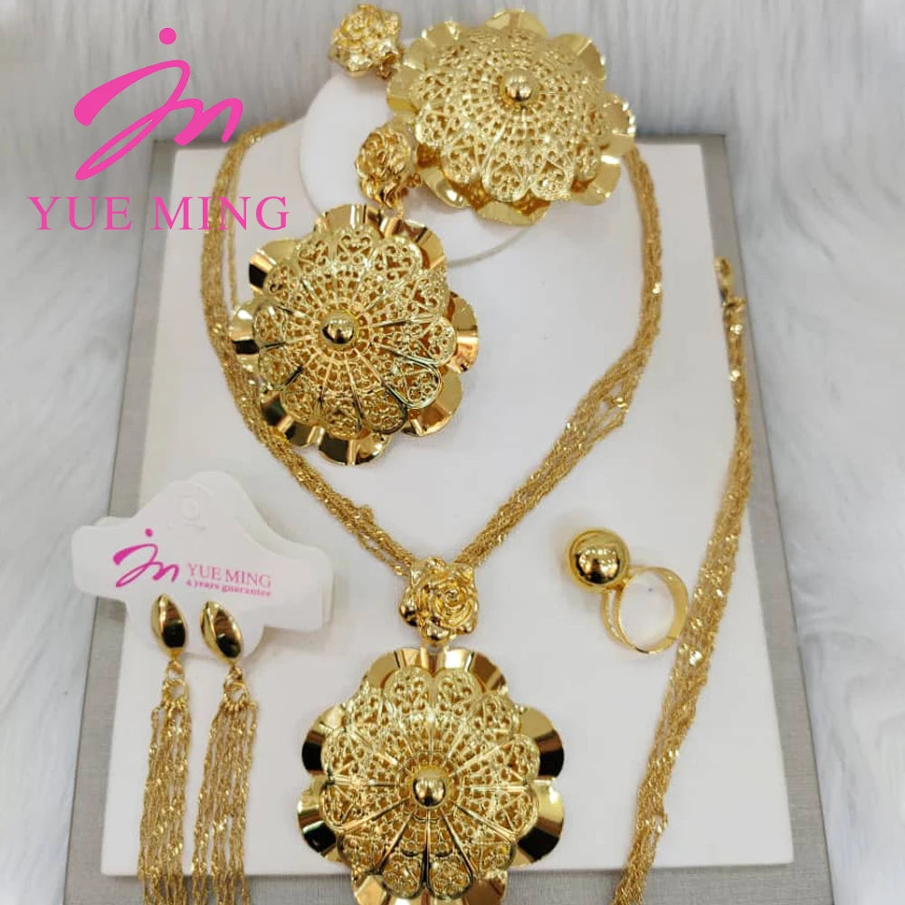 YM Jewelry Set for Women Nigerian Woman Accessories Jewelry Gold Color Popular Earrings Necklace Bracelet Ring Brazilian Gift - YUEMING JEWELRY