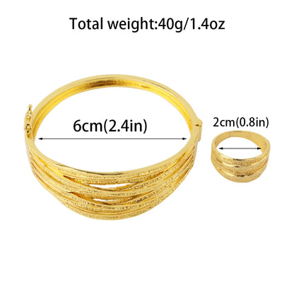 YM Copper Women Bangle Rings Gold Plated Dubai America Geometric Aesthetic Jewelry Set For Fashion Party Jewelry Gifts Wholesale