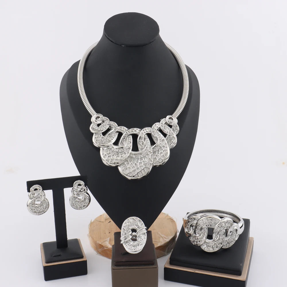 Africa Dubai Luxury Necklace Earrings Ring Bracelet Jewelry Set for Women Wedding Party Bridal Gift