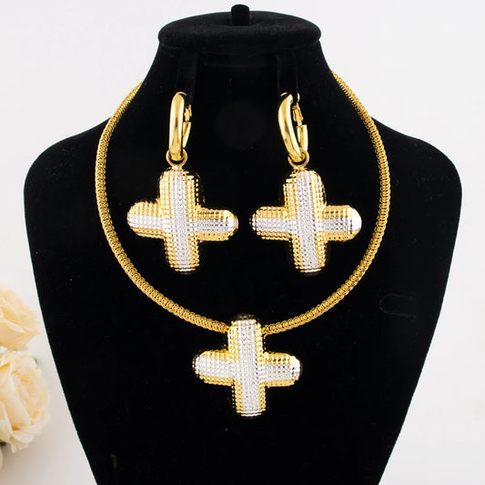 Luxury and Chunky Dual Color + Shape Jewelry Set for Women Nigeria High Quality Earrings Choker Necklace Gift for Party Daily