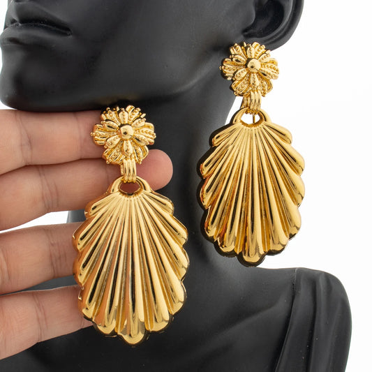 Fashion Drop Earrings for Women 18k Gold Color Copper Jewelry Vintage Round Hollow Earring Female Jewellery Birthday Party Gifts