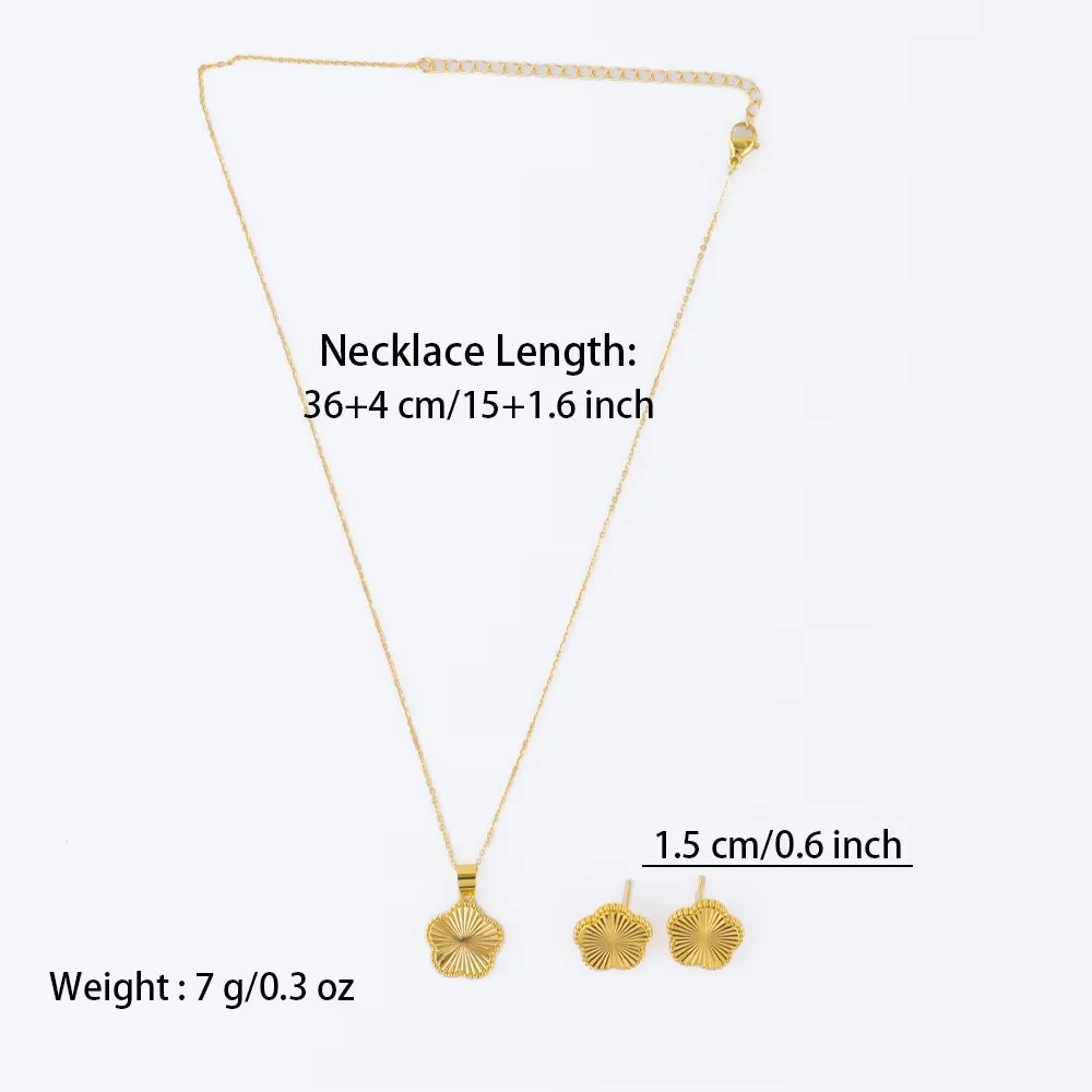 Golden Color Choker Stainless Steel Pendant Necklace Earrings for Women Flower Pendants Women's Fashion Jewelry Accessories