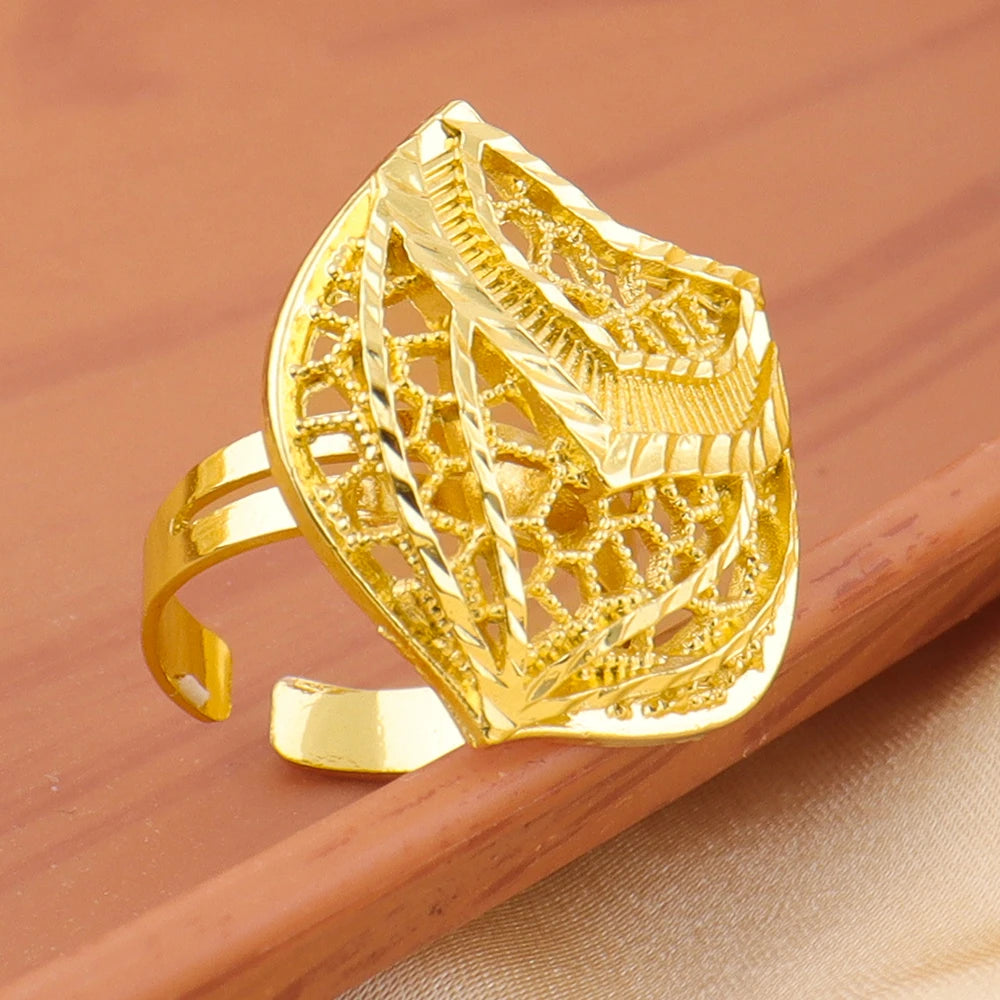 Fashion Dubai Jewelry Sets Gold Color Pendant Earrings Necklace Rings For Women Daily Wear Party Anniversary Gifts