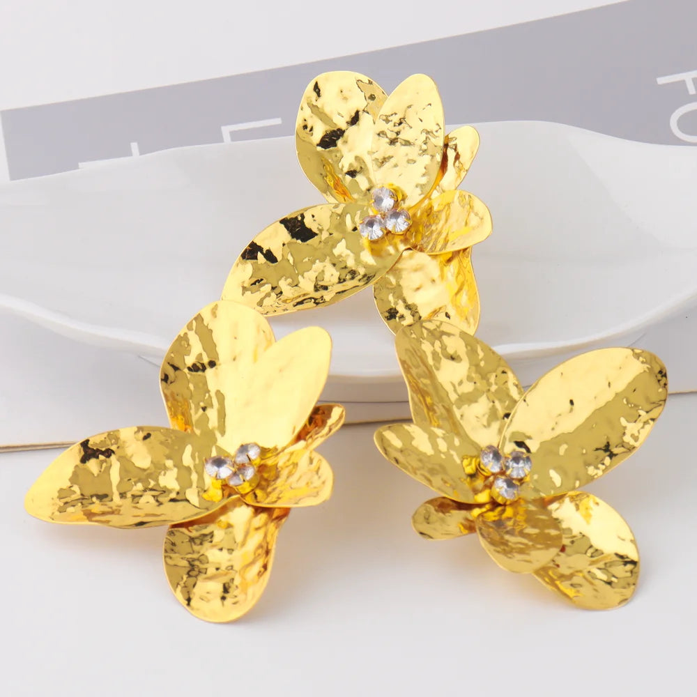 Exaggerated Punk Irregular Alloy Petals Earrings ring for Women Fashion Exaggerated Design Party Jewelry Party Gifts