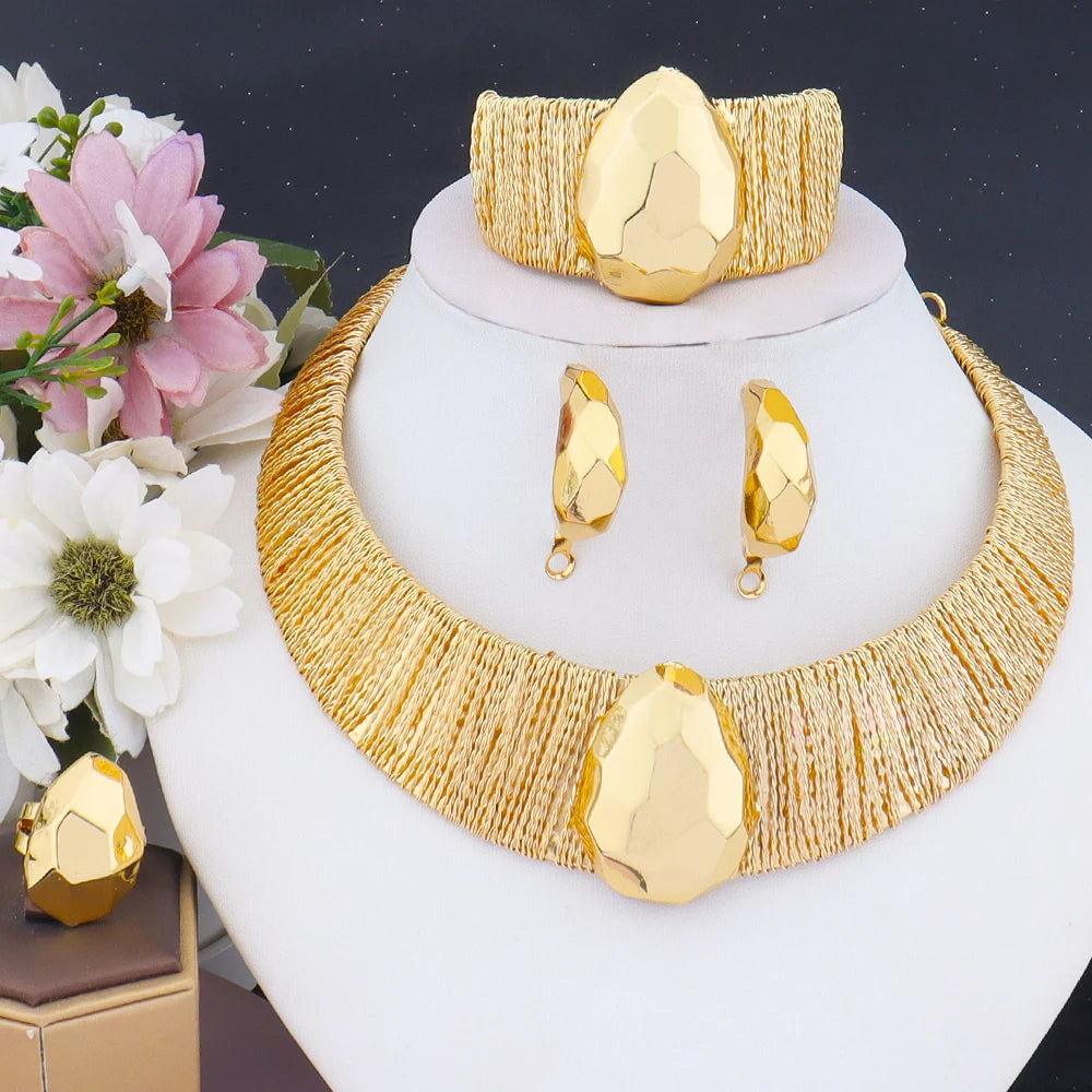 Luxury Shine  Plated Jewelry Set Italian Gold Plated for Design Necklace Earring Bracelet Ring Gift for Party Wedding
