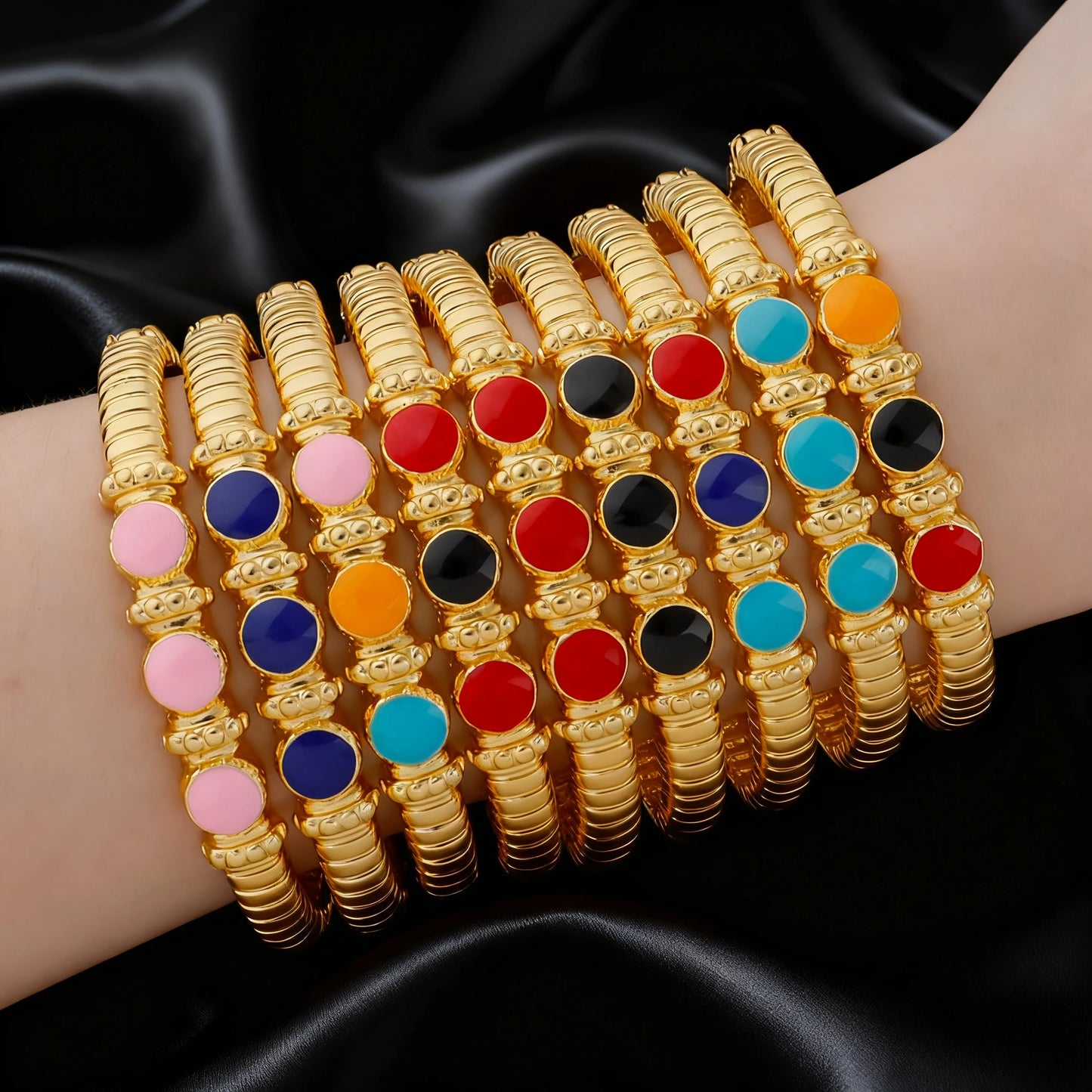 Mid-century  natural stone elastic bracelet, niche EU/US design, adjustable jewelry set for women, stone earring vibe