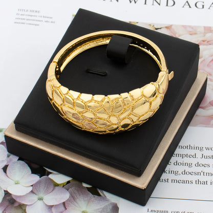 Dubai 18K Gold Color Bangle Ring for Luxury Women Fashion African Bracelet for Wedding Party Gift Jewelry