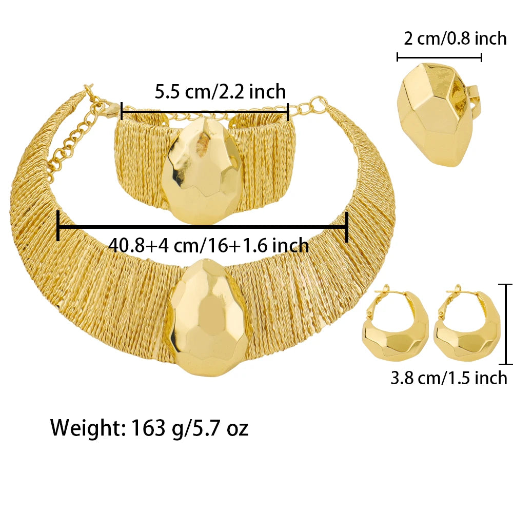 Luxury Shine  Plated Jewelry Set Italian Gold Plated for Design Necklace Earring Bracelet Ring Gift for Party Wedding