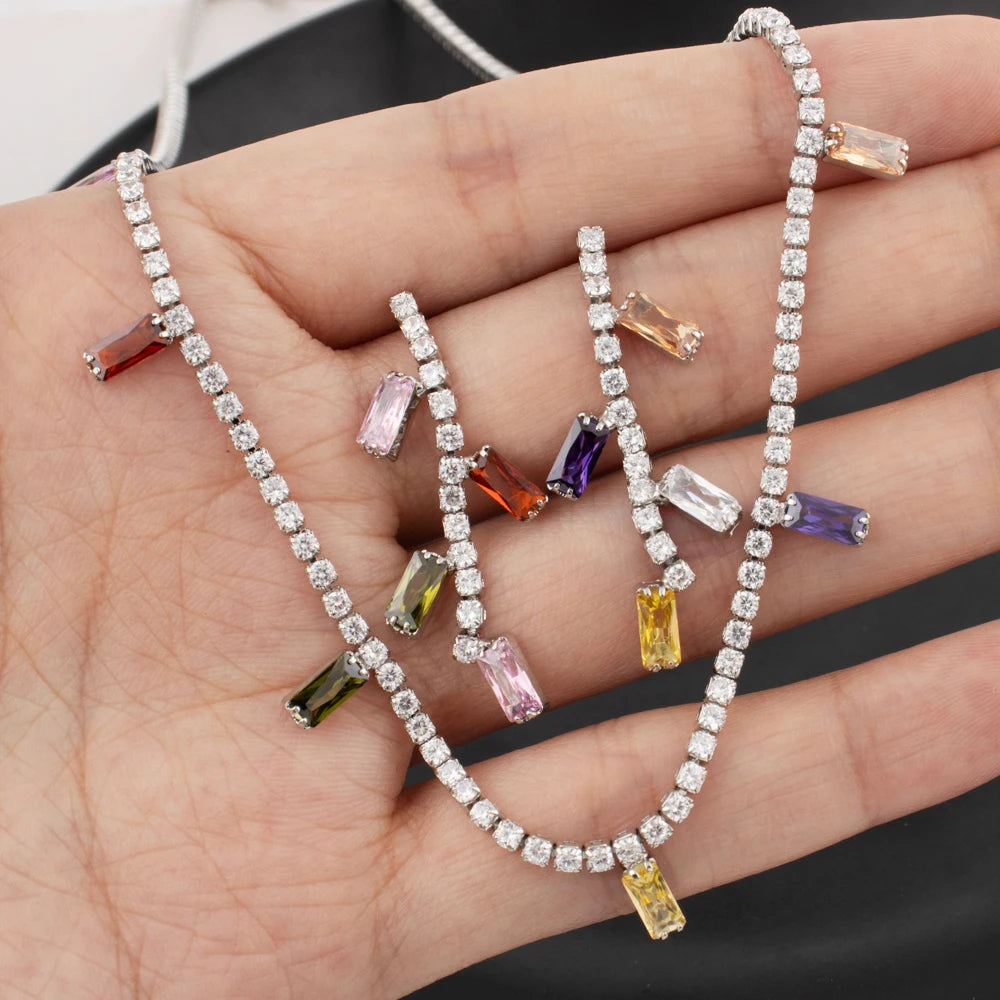 Italy Bohemia Square Zircon Jewelry Set, Elegant France Style Earrings & Necklace Gift for Women Party Dating Jewellery