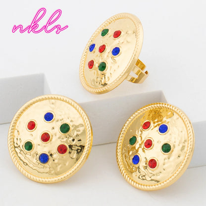 Dubai Round Jewelry Set for Women  Luxury African Bangle Earrings Necklace Ring Wedding Party Gift earring set je