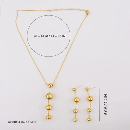 Stainless Steel Ball Shape Earrings Necklace to Women New Gold Color Fashion Jewelry Set For America Dubai Party Wedding Wearing