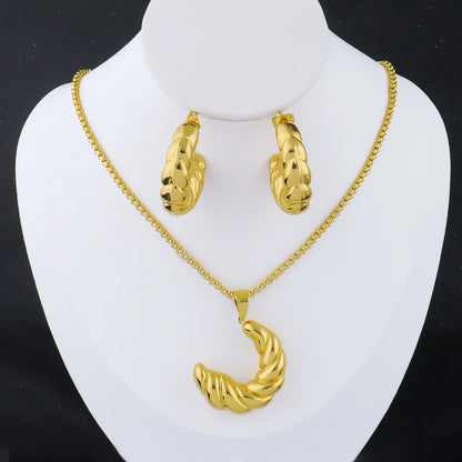 French Gold Plated Weaving Women's Jewelry Set Classic Necklace Earrings Charm Bracelet for Daily Wear Date Party Wedding Gift