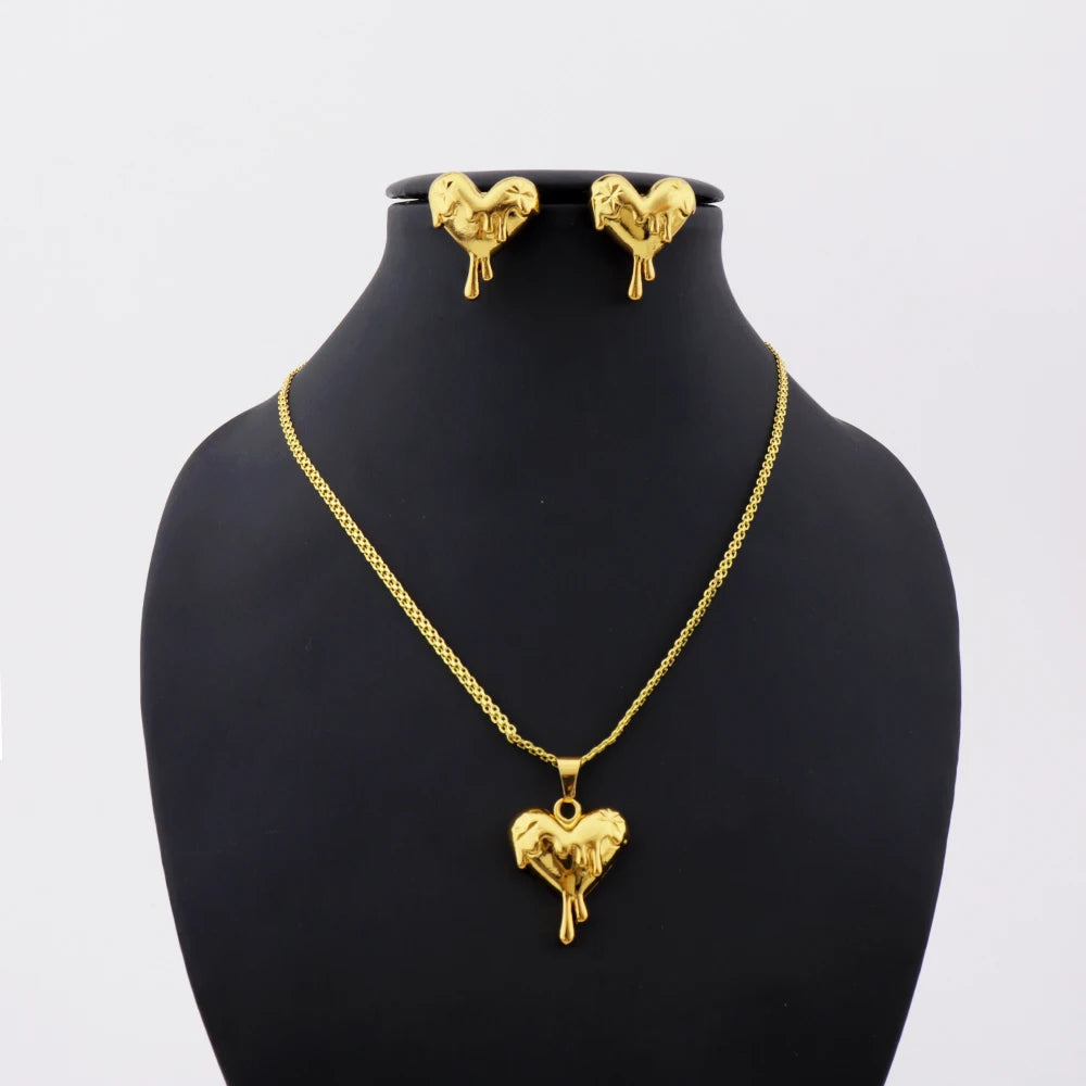 Romantic Pendant Stainless Steel Lovely 3D Heart Charm Necklaces For Women New Fashion Neck Chain Jewelry Gift Drop shipping