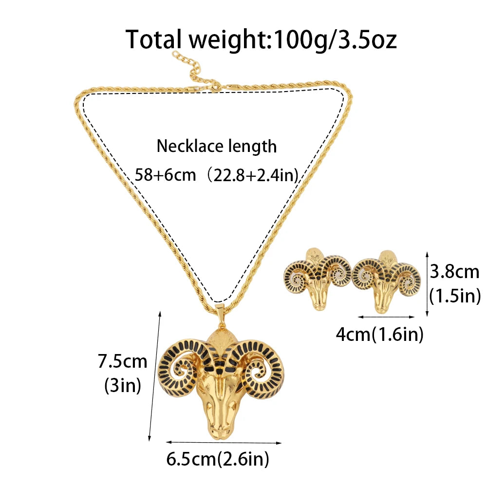 African Luxury 18k Gold Necklace Earrings Set Goat Shape Women's Dubai Noble Design Jewelry Party Nigeria Banquet Gift Jewelry