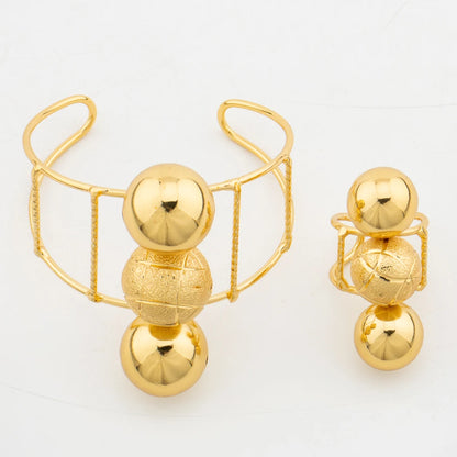 2024 Trend Jewelry Set for Women Gold Color Beads Necklace and Clip Earrings with Bracelet Ring Set for African Dubai Weddings