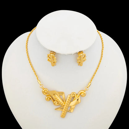 2024 Trend Golden Color Jewelry Set Clip Earrings and Pendant Necklace for African 18k Gold Color Necklace Lady Elegant Gifts