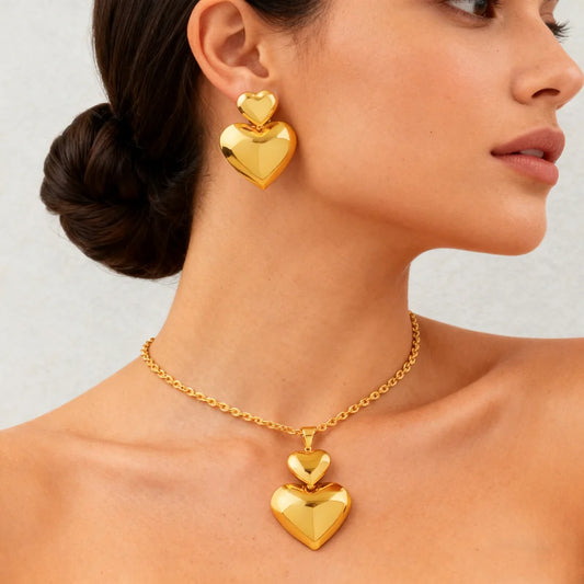 316L stainless steel gold color jewelry set women Fashion Personality Simple necklaces earrings wedding party gift