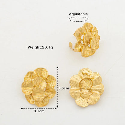 2pcs Jewelry Set For Women Double Round Flower Earrings and Ring Ladies Geometric Earring Holiday Party Gift Jewelry Accessories