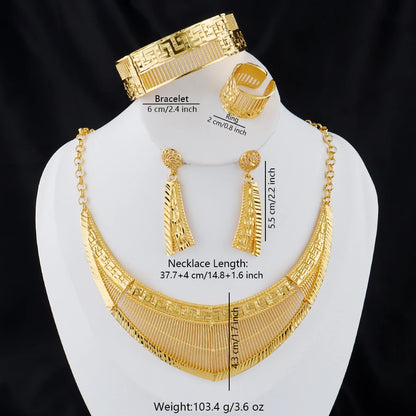 France Luxury 24k Gold Color Jewelry Set For Women Dubai Bridal Wedding Necklace Earrings Bracelet Ring Sets  Anniversary Gifts