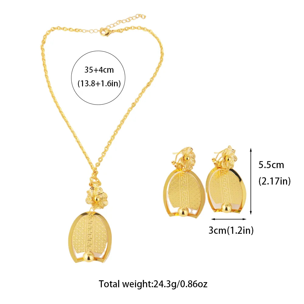 Luxury Delicate Gold Color Necklace and Earrings Set for Women France Nigeria Daily Lightweight Jewelry Gifts for Party Wedding